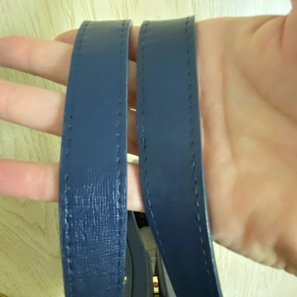 Emma Fox GIDRAN Navy Deep Blue Leather Tote w/ crossbody strap Houndstooth Liner - Picture 13 of 16